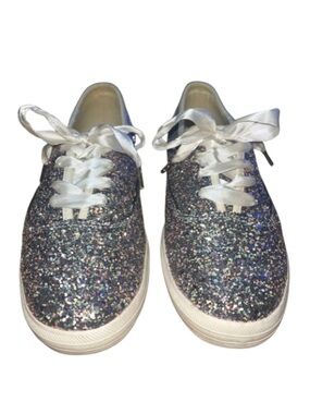 Keds x Kate Spade Champion Silver
Glitter Satin Lace-Up Sneakers - Size 7.5